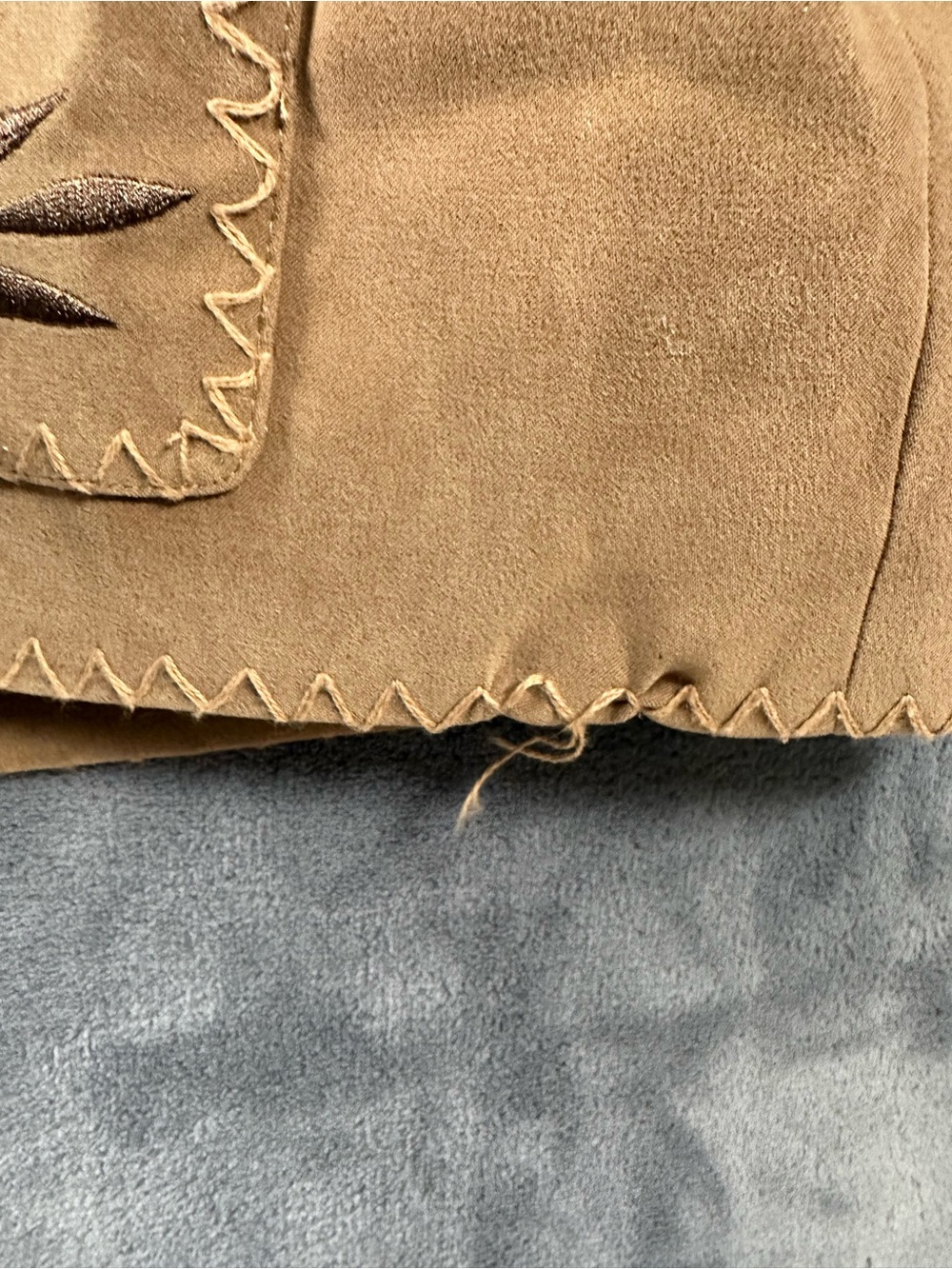 Susan Graver Camel Faux Suede Embroidered Pocket Vintage Blazer - Picture 9 of 10